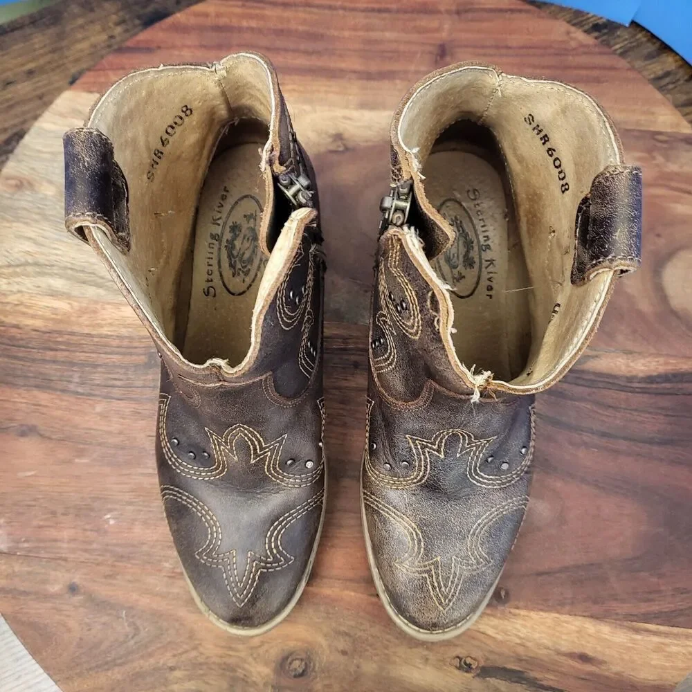 Sterling River Cowboy Boots Embroidery Studs Brown SRN6008 Women's 6.5 - Picture 7 of 12